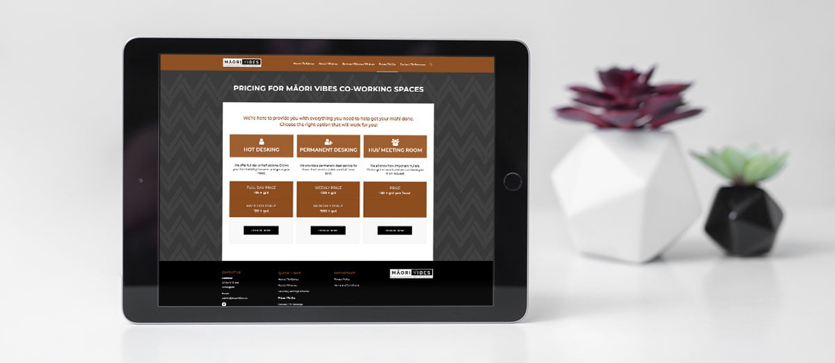website design for maori co-working space internal page design